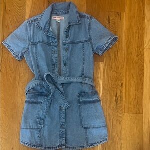 Denim Short-Sleeve Belted Dress